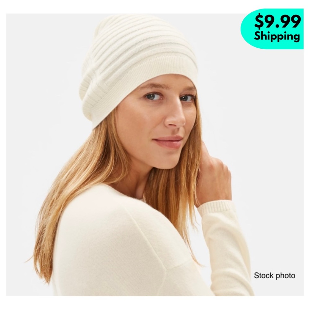 *NWT* EILEEN FISHER 100% Italian Cashmere Fitted Beanie, Ivory/Cream